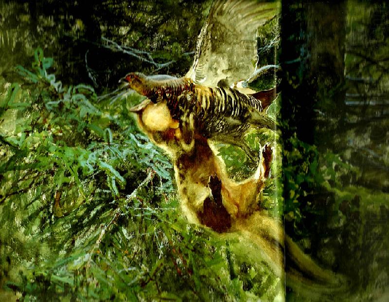 bruno liljefors barrskog med skogsmard anfallande en orrhona china oil painting image